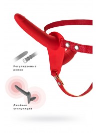 Красный страпон на ремнях с вагинальной пробкой - 15 см. - ToyFa - купить с доставкой в Нефтеюганске