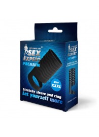 Черная открытая насадка на пенис с кольцом для мошонки XXXL-size - 9,9 см. - Sex Expert - в Нефтеюганске купить с доставкой
